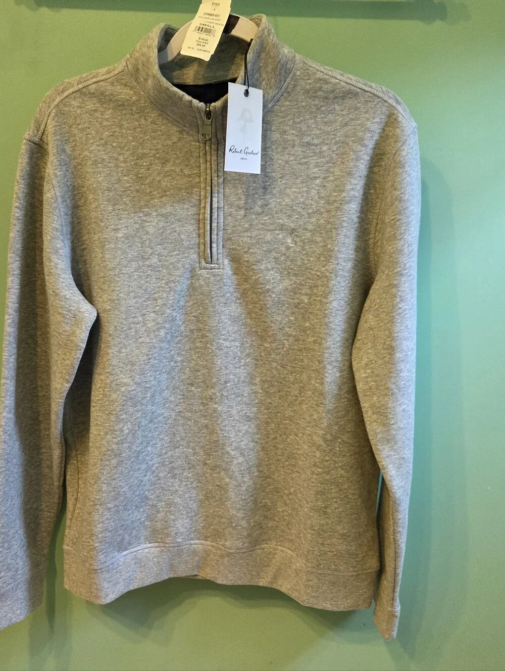 Robert Graham Heather Gray Quarter-Zip Pullover, Size Small Nwt